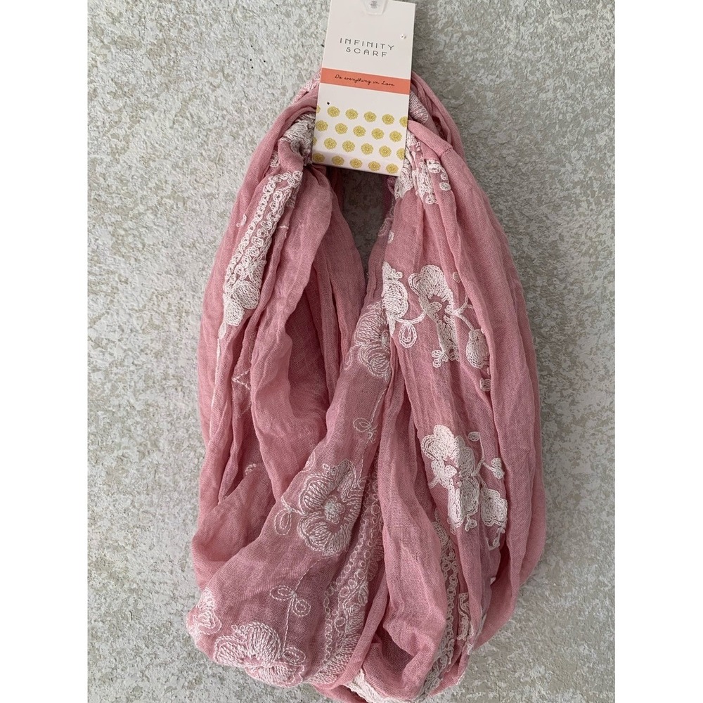 Do Everything in Love Pink Floral Embroidered Infinity Scarf NWT